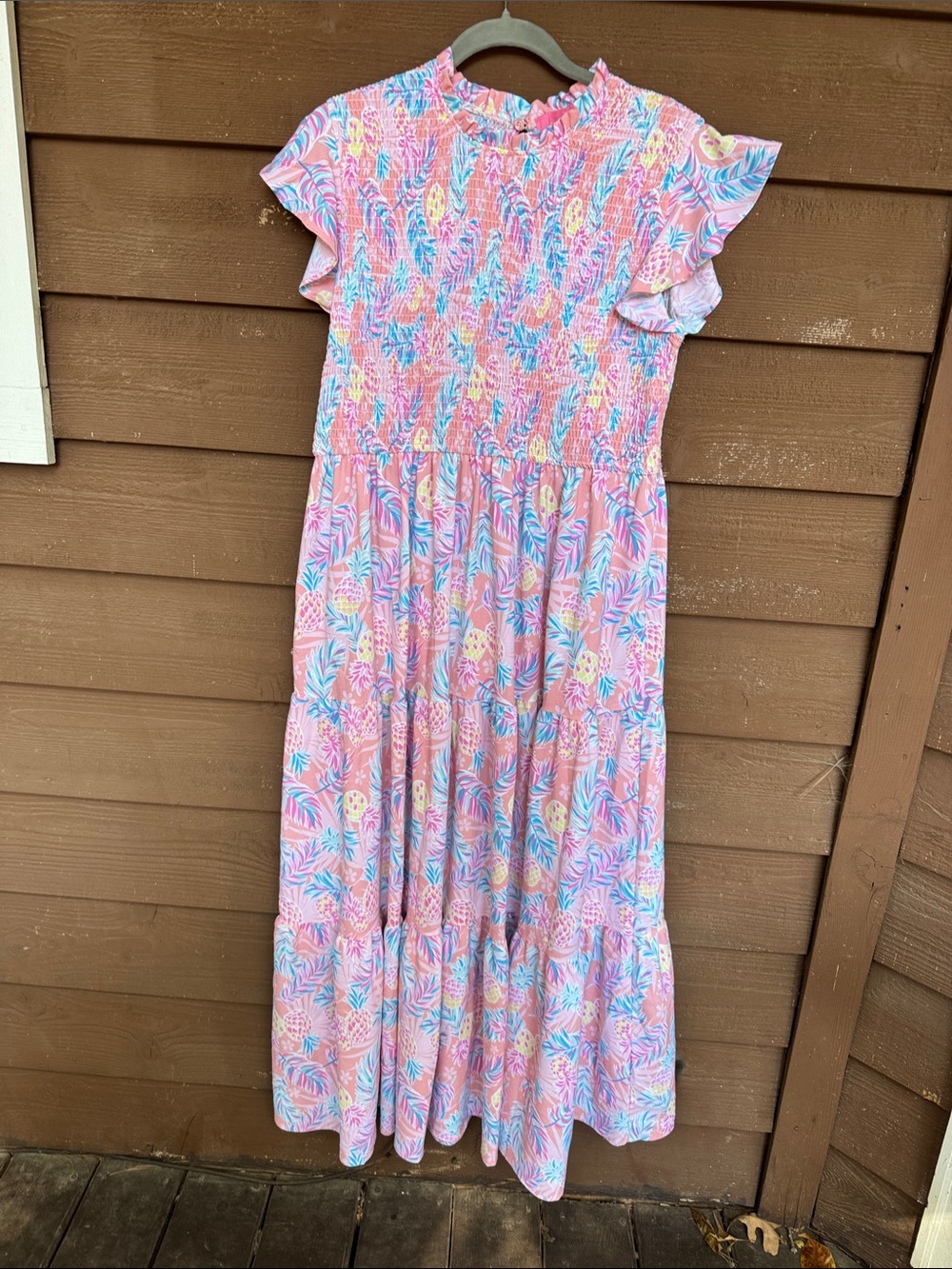 Simply Southern Pink Tropical Smocked Maxi Dress size XL